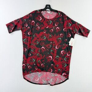 LULAROE Irma Tunic Top Red Roses Floral Print‎ Size Small Hi-Low Hem - NEW